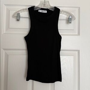 Mango Black Ribbed Cotton Blend Tank XS